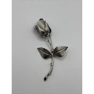 Giovanni Vintage Brooch Silvertone Rose Flower Pin Dainty